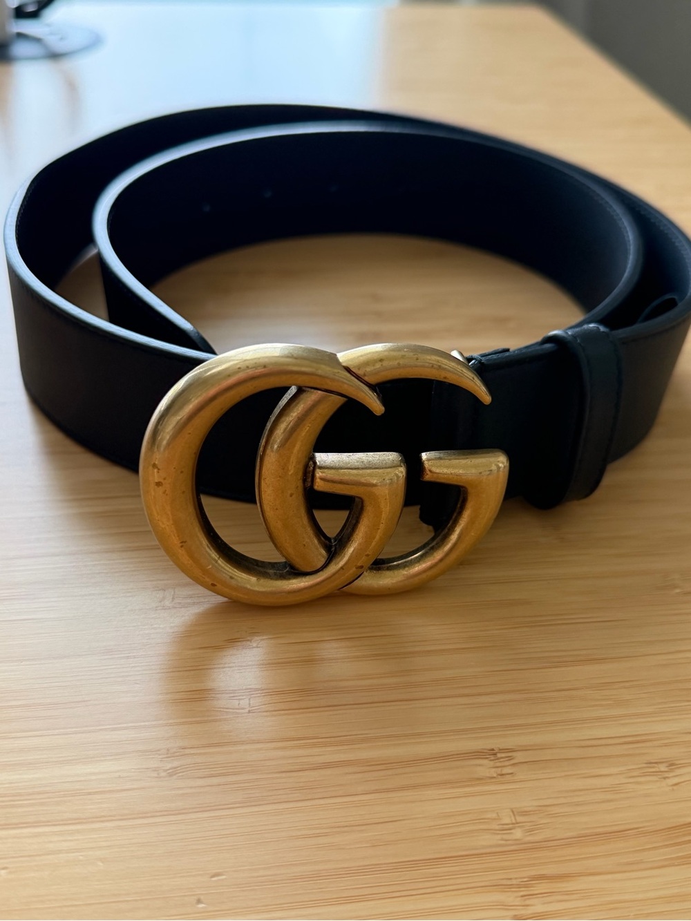 Gucci Black Leather Belt with Gold Double G Buckle